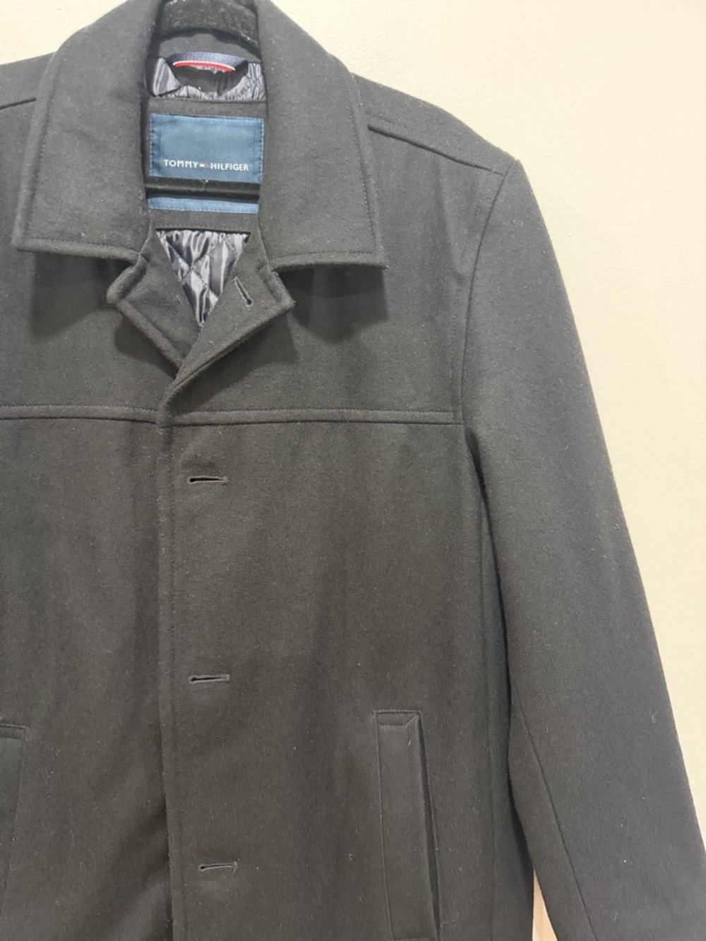 Tommy Hilfiger Black Wool Blend Coat Men’s Classic Button Front Jacket large - Picture 3 of 9